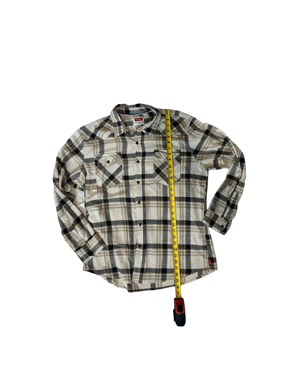 Wrangler Men's XL Snap Front Flannel Shirt Tan Black Plaid Western Fall